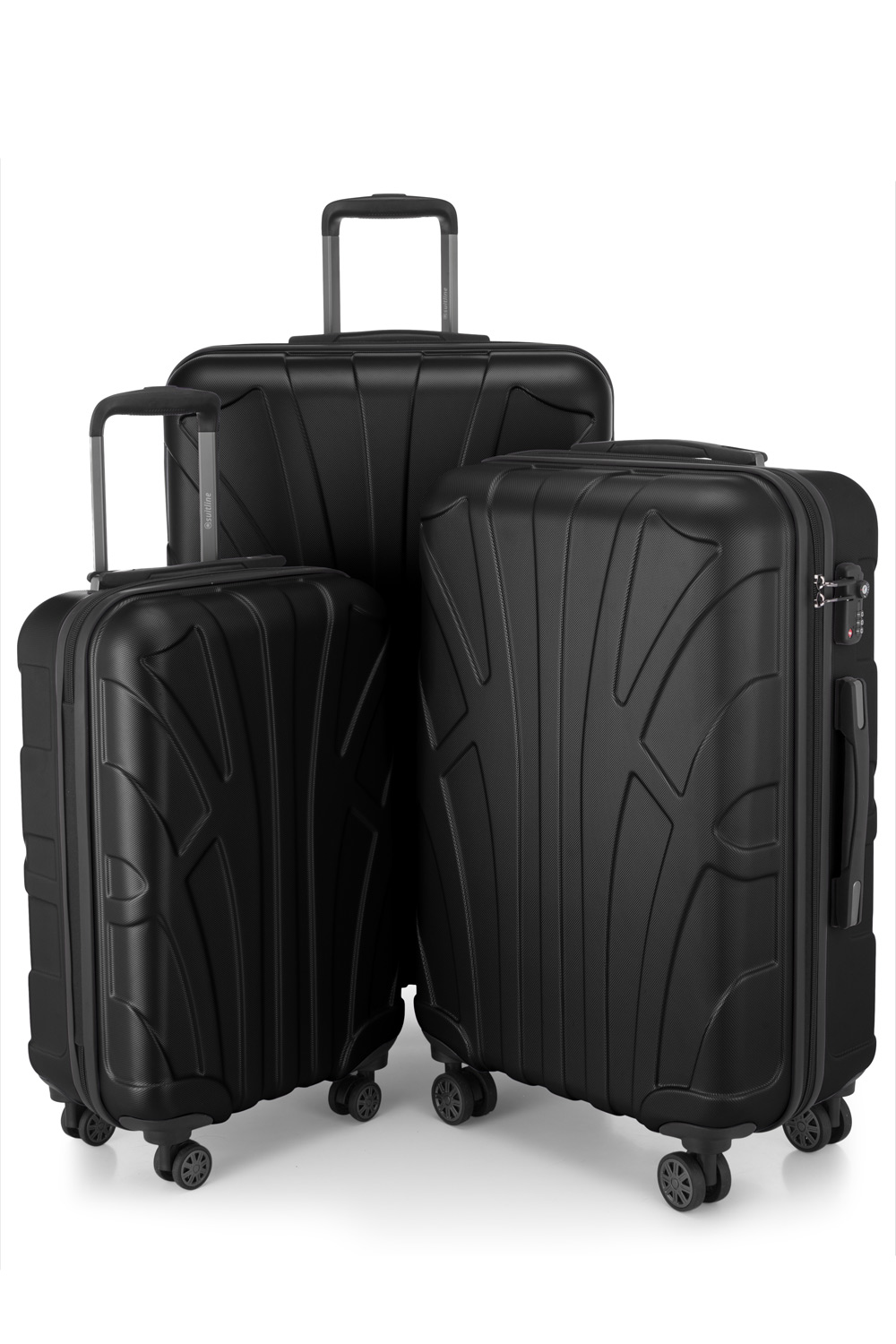 Suitline - 3er Kofferset, Hartschale ABS, Koffergrößen S/M/L TSA-Zahlenschloss -  Schwarz