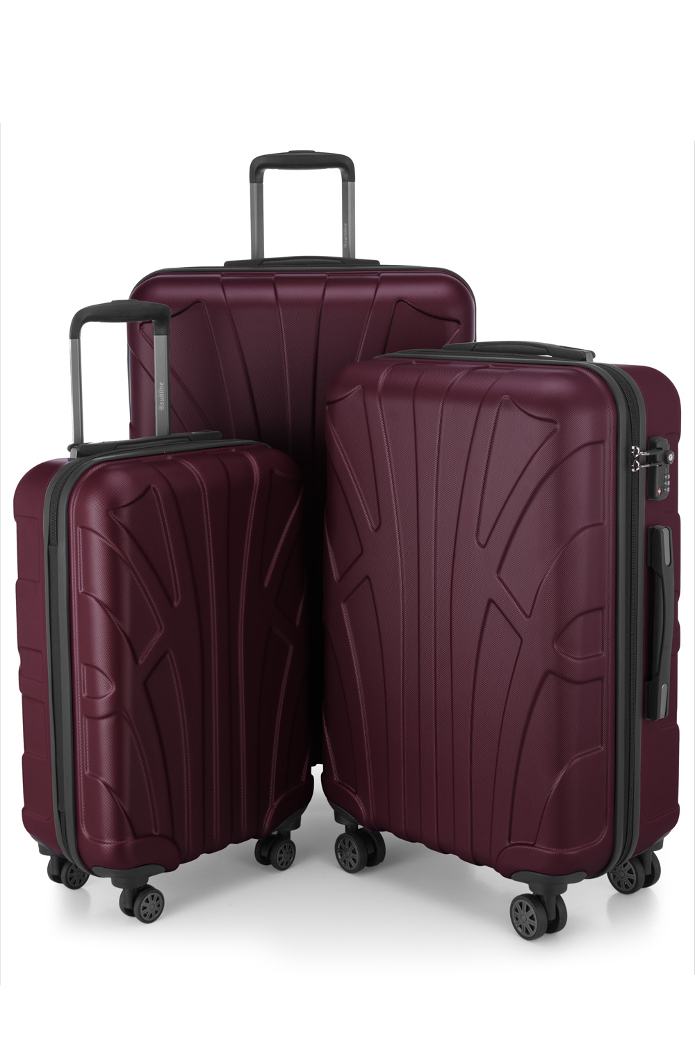 Kofferset 3 teilig, Hartschale ABS, Koffergrößen S/M/L, TSA-Zahlenschloss -  Burgund