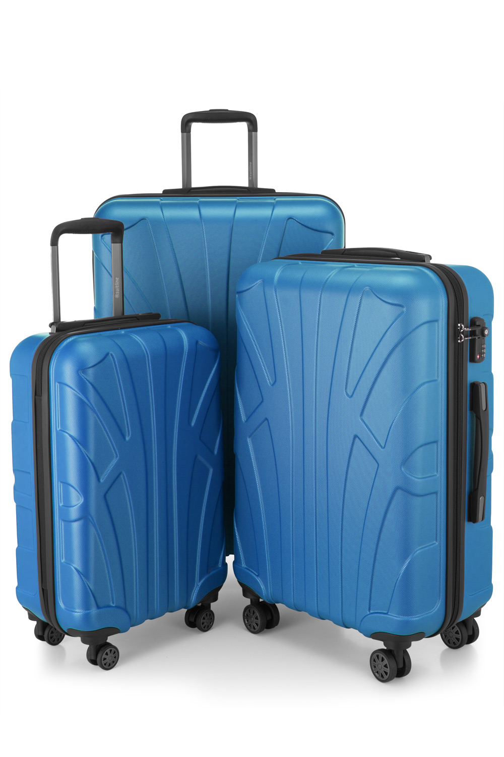 Kofferset 3 teilig, Hartschale ABS, Koffergrößen S/M/L, TSA-Zahlenschloss -  Cyanblau