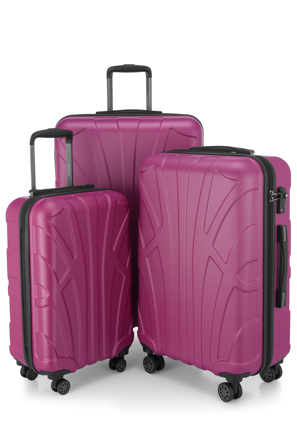 Kofferset 3 teilig, Hartschale ABS, Koffergrößen S/M/L, TSA-Zahlenschloss -  Magenta