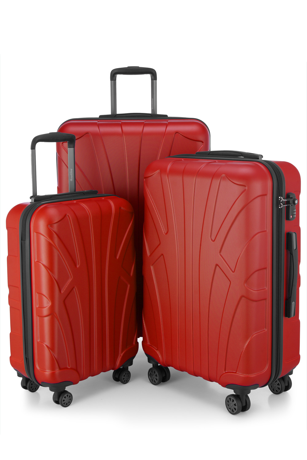 Kofferset 3 teilig, Hartschale ABS, Koffergrößen S/M/L, TSA-Zahlenschloss -  Rot